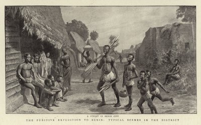 De strafexpeditie naar Benin, typische scènes in het district door Charles J. Staniland