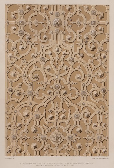 Een deel van het galerijplafond, Charlton House, Wilts, het plafond is 17 ft breed en ongeveer 115 ft lang door Charles James Richardson
