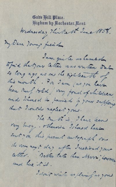 Brief aan Francis G. Waugh, 30 juni 1858 door Charles John Huffam Dickens