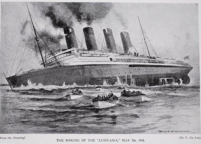 Het zinken van de Lusitania, 7 mei 1915, illustratie uit 