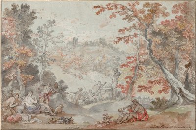 Italiaans herfstlandschap met Monte Porzio en een offer aan Pan, 1763 door Charles Joseph Natoire