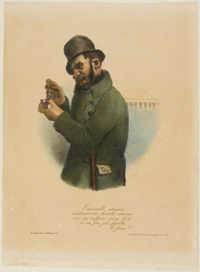 De verfoeilijke moordenaar overweegt zijn vreselijke aanval... door Charles Joseph Traviès