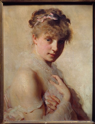 Portret van een jong meisje. Schilderij door Charles Chaplin door Charles Joshua Chaplin