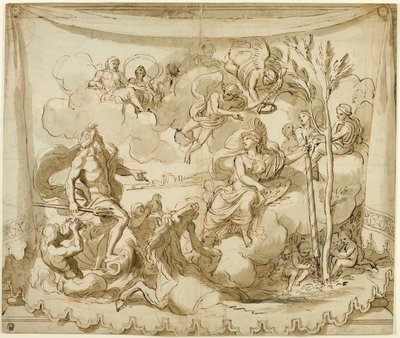 Neptunus en Minerva bespreken de stichting van Athene door Charles Le Brun
