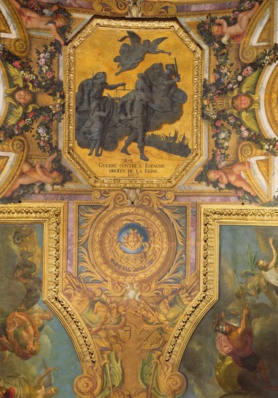 Oorlog voor de rechten van de koningin in 1667, plafondschildering uit de Galerie des Glaces door Charles Le Brun