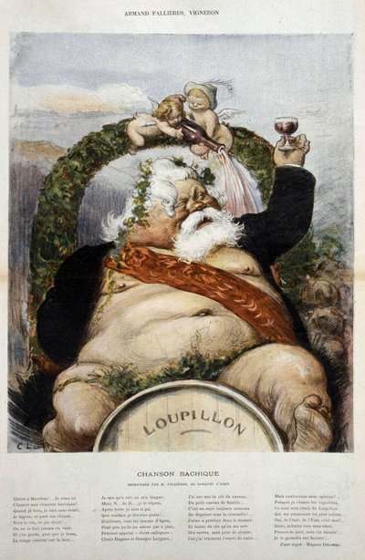 Armand Fallières, wijnmaker: karikatuur van Fallières als Bacchus - in 