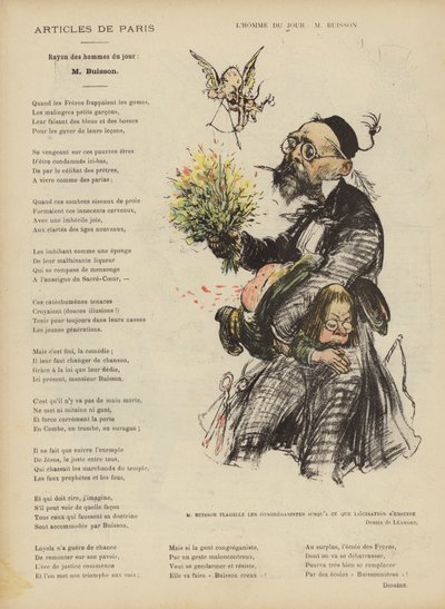 Karikatuur van de Franse politicus Ferdinand Buisson. Illustratie voor Le Rire door Charles Leandre