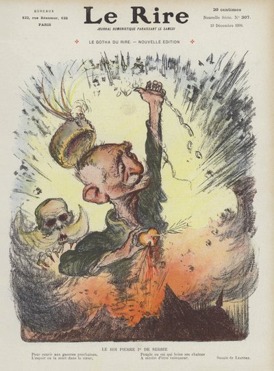 Koning Peter I van Servië. Illustratie voor Le Rire door Charles Leandre