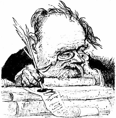 Portret van Emile Zola schrijvend, afbeelding in Le Rire door Charles Leandre