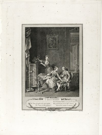De bezetting, uit Monument du Costume Physique et Moral de la fin du Dix-huitième siècle door Charles Louis Lingée
