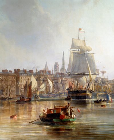 Schip in de haven van Rouen in 1855 (detail) door Charles Louis Mozin