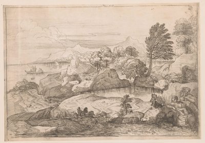 Landschap met Heilige Familie door Charles Macé (attributed to)