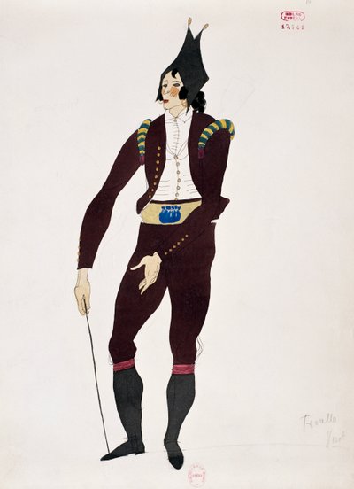 Kostuum voor het personage van Fiorello uit De Barbier van Sevilla door Gioacchino Rossini, schets door Charles Martin door Charles Martin