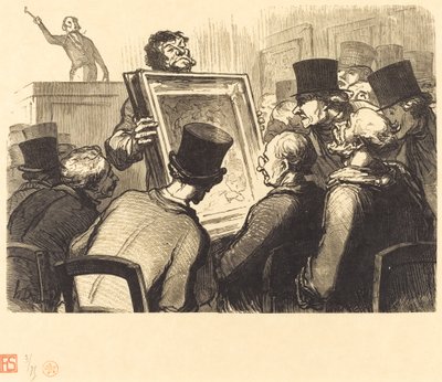 Kunstliefhebbers in het Bouillon Hotel door Charles Maurand after Honoré Daumier