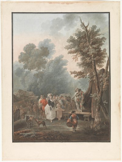 Vier genrevoorstellingen van dorpsleven door Charles Melchior Descourtis