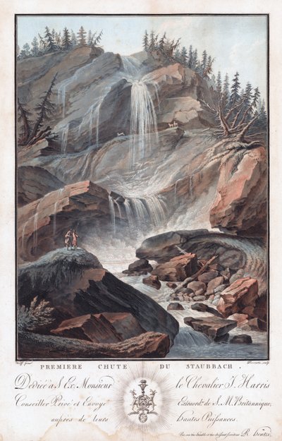Première Chute Du Staubbach, laat
18e-begin 19e eeuw (Ets en acquatint) door Charles Melchior Descourtis