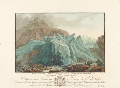 La Lutschinen komt uit de lagere gletsjer van Grindelwald door Charles Melchior Descourtis after Caspar Wolf