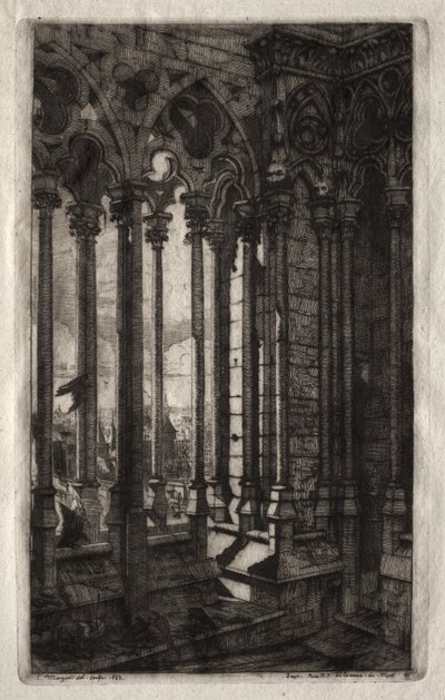 Etsen van Parijs: De galerij van Notre Dame door Charles Meryon