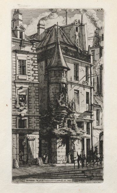 Huis met een toren, rue de la Tixeranderie, Parijs, 1852 door Charles Meryon