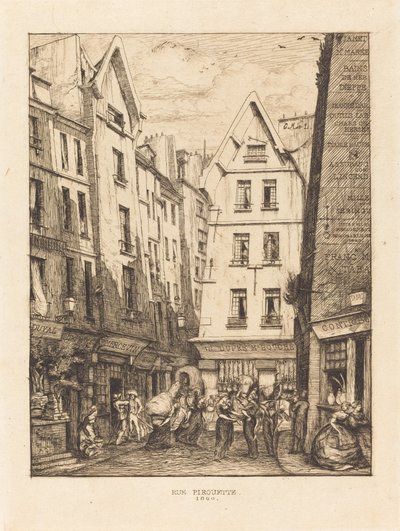 Pirouette Straat, Bij de Markten, Parijs door Charles Meryon