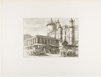 Het Grand Châtelet, Parijs, ca. 1780, naar een eerdere tekening door Charles Meryon