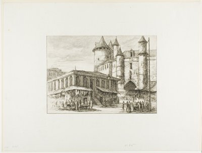 Het Grand Châtelet, Parijs, ca. 1780, naar een eerdere tekening door Charles Meryon