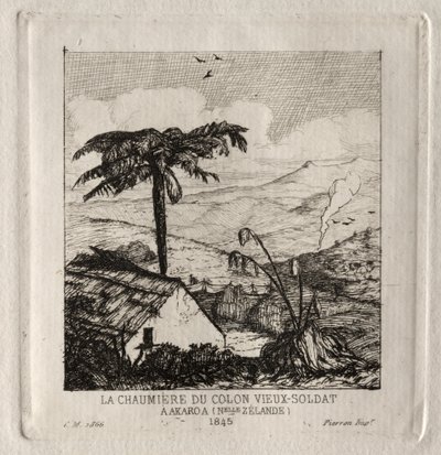 De hut van de oude soldaat-settlers in Akaroa, 1845 door Charles Meryon