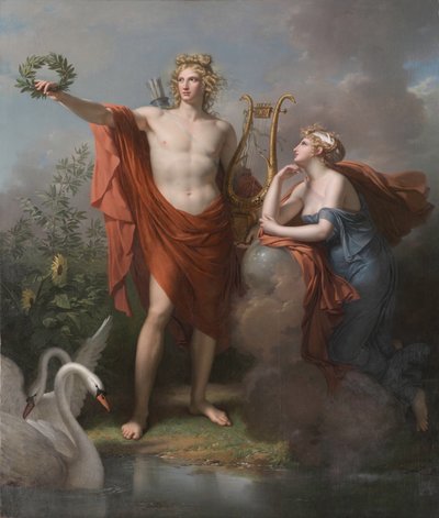 Apollo, God van Licht, Welsprekendheid, Poëzie en de Schone Kunsten met Urania, Muze van Astronomie door Charles Meynier