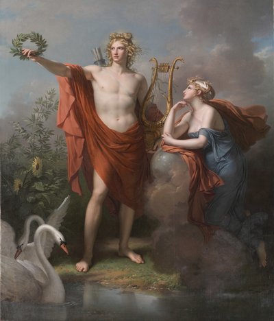 Apollo, god van het licht, de welsprekendheid, de poëzie en de schone kunsten met Urania, muze van de astronomie door Charles Meynier