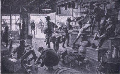 Boeren plunderen een winkel in het Grange River-gebied, illustratie uit Na Pretoria: De Guerrillaoorlog, 1902 door Charles Mills Sheldon