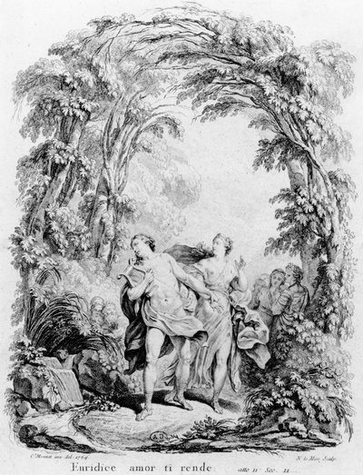 Orpheus leidt Eurydice uit de hel, illustratie voor de opera 