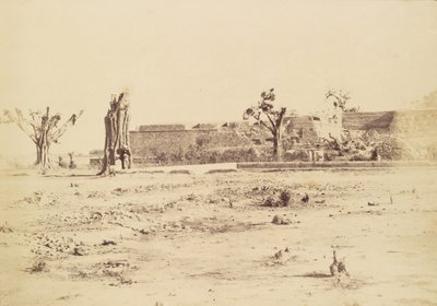 Onvruchtbaar landschap met een onbekend fort, Delhi door Charles Moravia