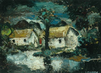 Huisje met stroom (olieverf op board) door Charles Murray