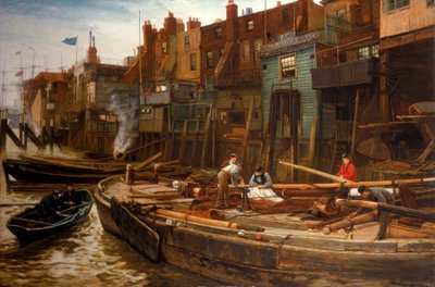 Londense Rivier - De Limehouse Schuitenbouwers, 1877 door Charles Napier Hemy