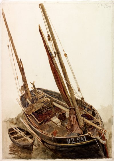Studie van een Vissersboot en Dinghy door Charles Napier Hemy