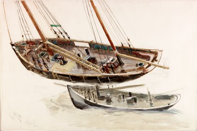 Twee studies van een trawler door Charles Napier Hemy