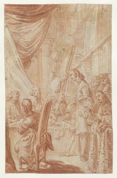 Interieur van een notaris- of loterijkantoor door Charles Nicolas Cochin (II)