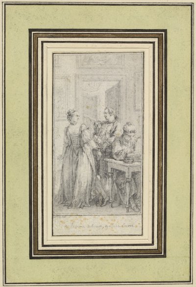 Achtste dag, eerste verhaal, Madonna Ambruogia geeft haar man de tweehonderd florijnen die ze van Gulfardo kreeg als betaling voor haar gunsten door Charles Nicolas Cochin II