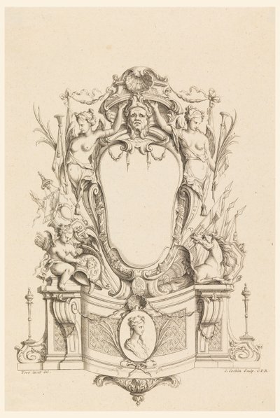 Ontwerp voor Cartouche uit "Cartouches Nouvellement Inventez" door Charles Nicolas Cochin the younger