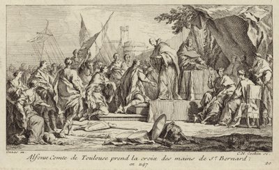Alfons I, graaf van Toulouse, neemt het kruis van Bernard van Clairvaux aan, met de belofte om deel te nemen aan de Tweede Kruistocht door Charles Nicolas II Cochin