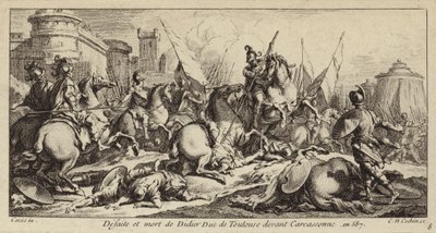 Nederlaag en dood van Didier van Toulouse voor Carcassonne, 587 (gravure) door Charles Nicolas II Cochin