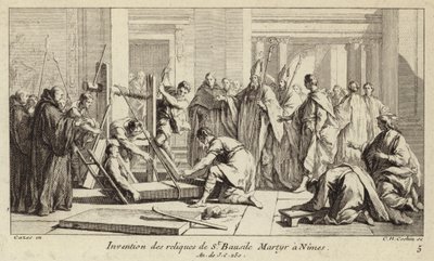 Ontdekking van de relieken van Sint Baudile, gemarteld in Nîmes in 250 door Charles Nicolas II Cochin