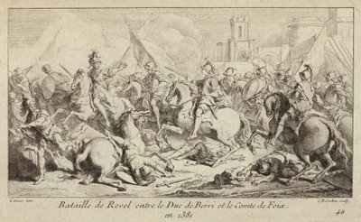 De legers van de hertog van Berry en de graaf van Foix vechten bij de Slag bij Revel, Frankrijk door Charles Nicolas II Cochin