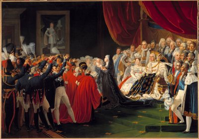 De hertogin van Berry presenteert haar zoon de hertog van Bordeaux aan het volk en het leger door Charles Nicolas Raphael Lafond