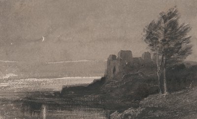 Een kasteel aan het water bij maanlicht door Charles Parsons Knight