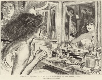 Madame Sarah Bernhardt in haar kleedkamer (litho) door Charles Paul (after) Renouard