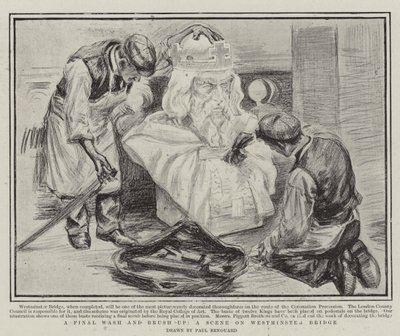 Een laatste wasbeurt, een scène op Westminster Bridge door Charles Paul Renouard