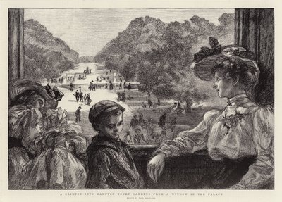 Een Glimp van de Tuinen van Hampton Court vanuit een Raam in het Paleis door Charles Paul Renouard