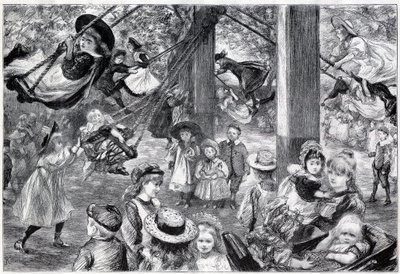 Een openluchtgymnasium voor kinderen in Battersea Park, Londen - 1898 - getekend naar het leven door Paul Renouard door Charles Paul Renouard