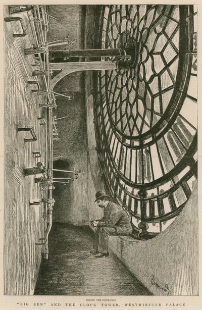 Achter de klokwijzerplaat, Big Ben en de Klokkentoren, Westminster Palace door Charles Paul Renouard
